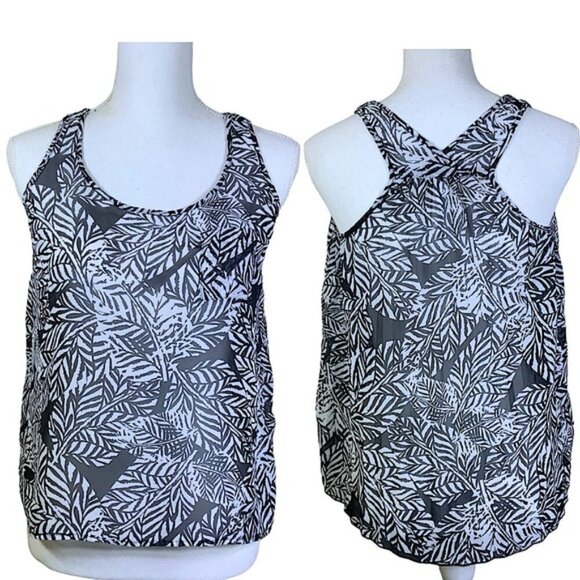 Aeropostale Sleeveless Semi Sheer Tank Top Geometric Leaf Print Black White S - Picture 16 of 16